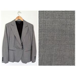 Lafayette 148 New York Women’s Black and White Chevron Menswear Wool Blend Singl